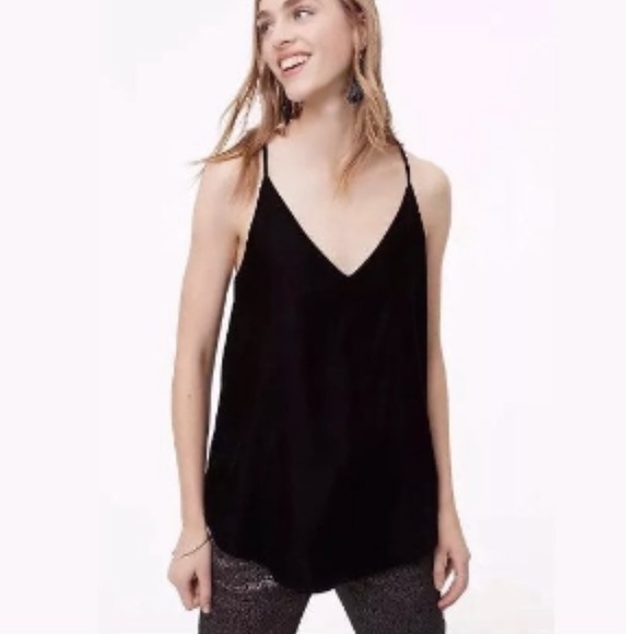 LOFT Black Velvet Spaghetti Strap Tank Top - Picture 1 of 7